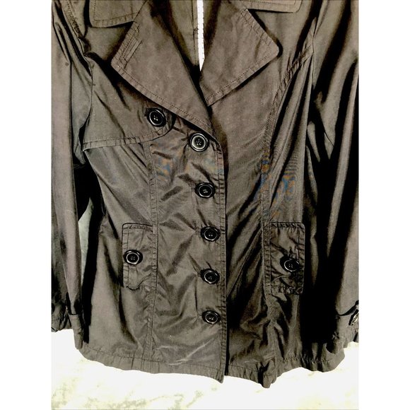 Joujou Ladies Black Trench Coat, Size Lightweight Button Down Missing Belt - Picture 7 of 16